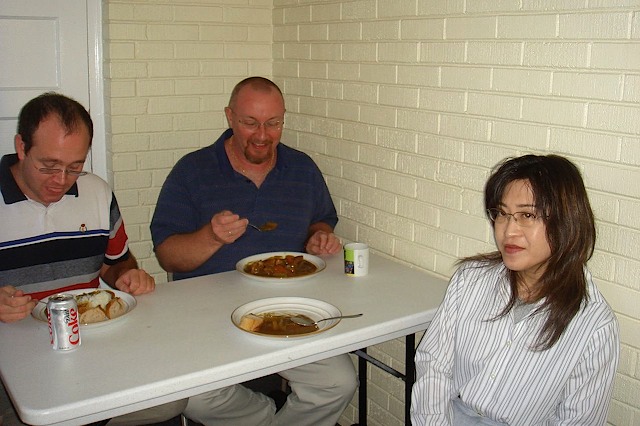 Eating curry after service